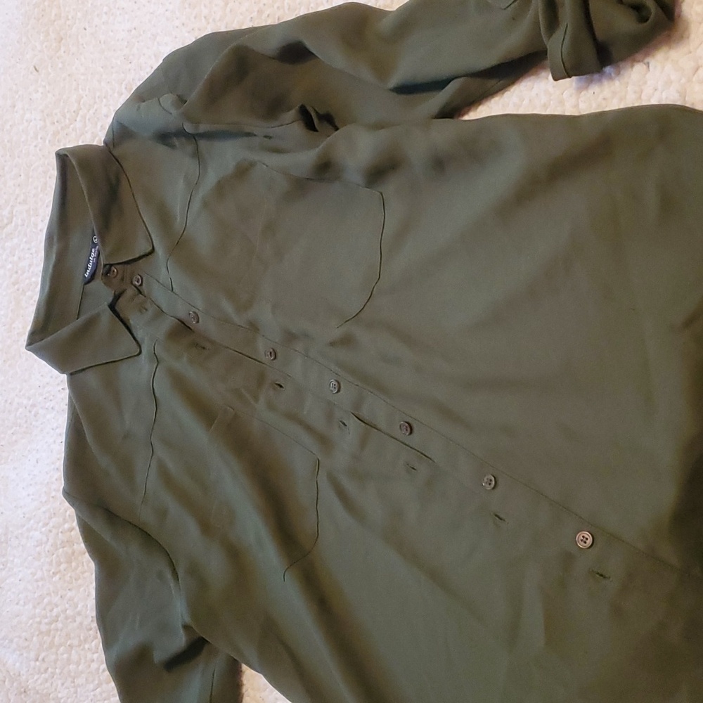 Sheer blouse, button up sleeves,